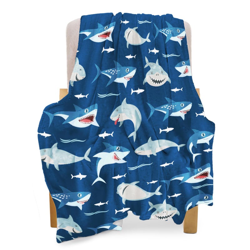 BOOPBEEP Shark Throw Blankets for Kids, Soft Warm Lightweight Bluey Toddle Blankets with Shark Pattern for Boys & Girls - Image 1