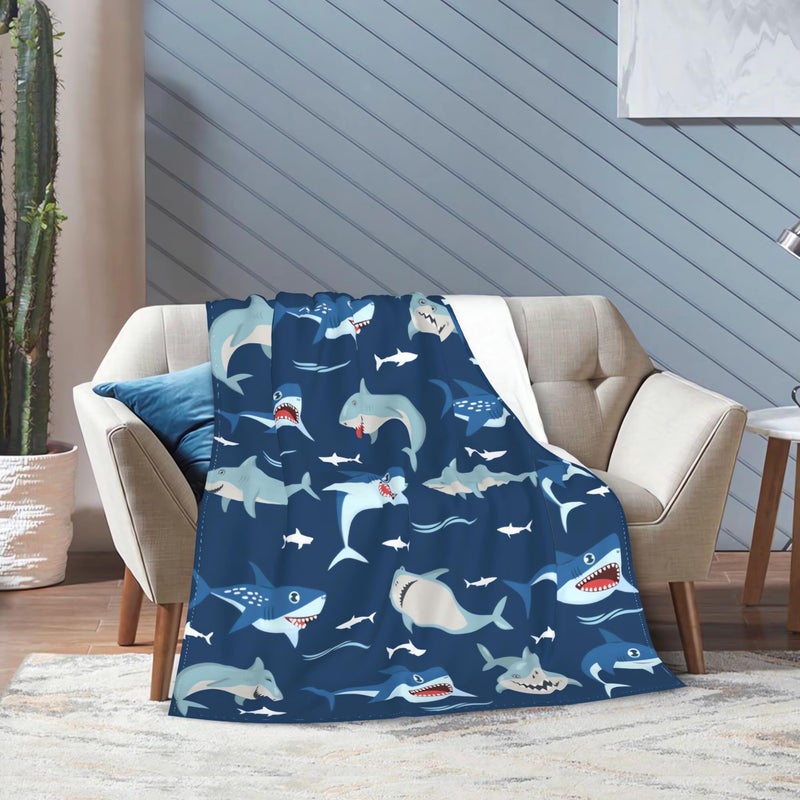 BOOPBEEP Shark Throw Blankets for Kids, Soft Warm Lightweight Bluey Toddle Blankets with Shark Pattern for Boys & Girls - Image 4