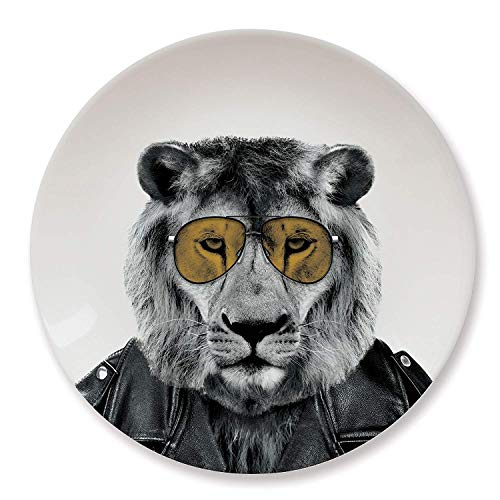 Mustard MUSTARD  Wild Dining Dinner Plate I Funny Dinner Plate I 100 Ceramic I 9inch Plate I Funny Plate with Goofy Pet Print I Gift Idea for Students  Dishwasher Microwave and Food Safe Lion 