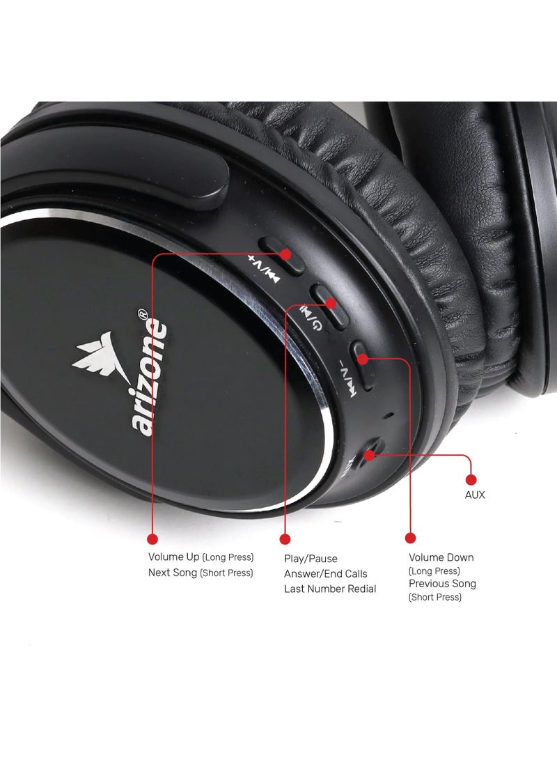 أريزون سماعات رأس بلوتوث ARIZONE 901 فوق الأذن | بلوتوث 5.3 | مدة تشغيل تصل إلى 12 ساعة | سماعات رأس لاسلكية قابلة للطي للهاتف والكمبيوتر | أسود - Image 4