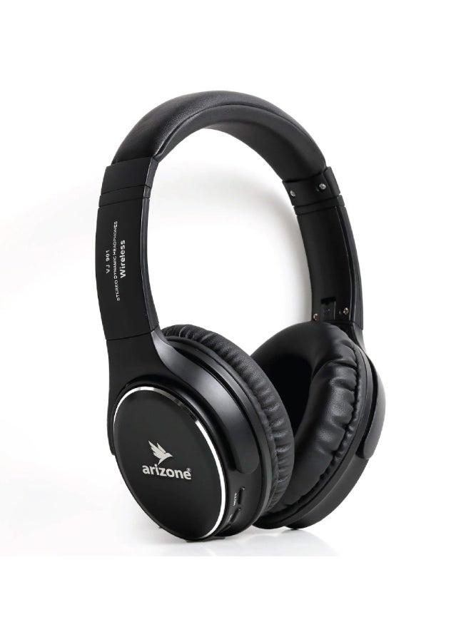 أريزون سماعات رأس بلوتوث ARIZONE 901 فوق الأذن | بلوتوث 5.3 | مدة تشغيل تصل إلى 12 ساعة | سماعات رأس لاسلكية قابلة للطي للهاتف والكمبيوتر | أسود - Image 1