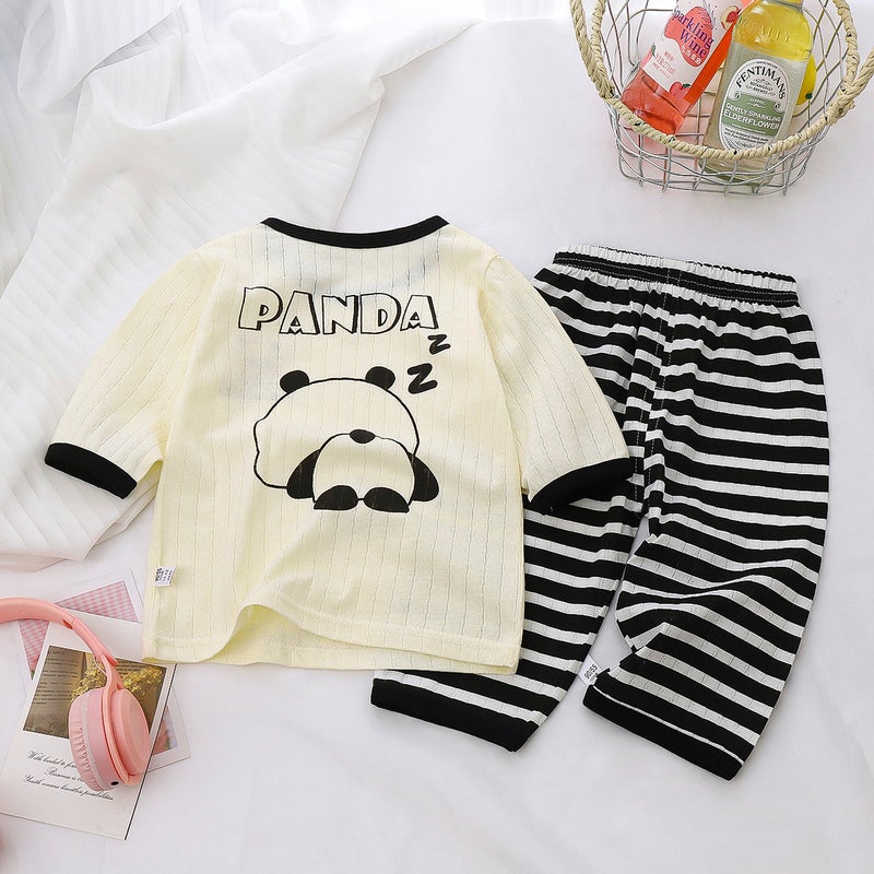 Children's Home Clothes suit Pure Cotton Summer New Boys' Clothes Girls' Summer Pajamas Thin Air-conditioning Clothes Children's Clothing - Image 1