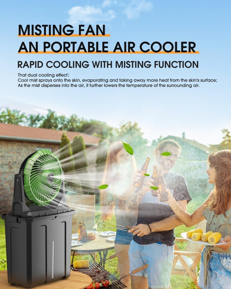 Ausic Portable Misting Fan - 9L Bucket, 10-inch Outdoor Fan, 20000mAh USB Rechargeable Battery, 3 Speeds, 3 Spray Mister - Image 2