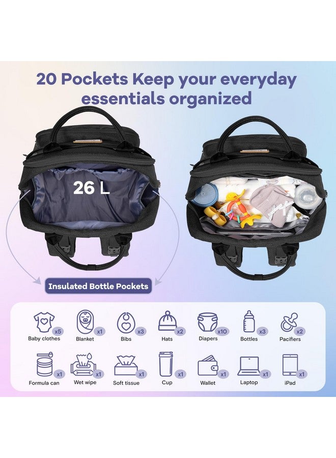 روفالينو حقيبة ظهر للحفاضات من روفالينو، حقيبة سفر متعددة الوظائف، حقائب تغيير حفاضات الأطفال، سعة كبيرة، مقاومة للماء، لون أسود - Image 3