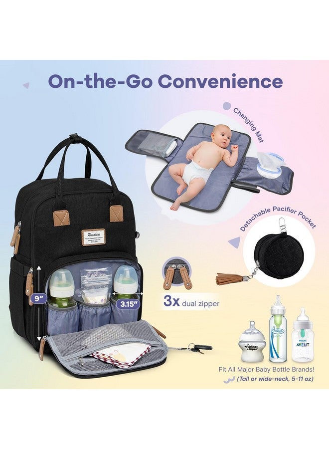 روفالينو حقيبة ظهر للحفاضات من روفالينو، حقيبة سفر متعددة الوظائف، حقائب تغيير حفاضات الأطفال، سعة كبيرة، مقاومة للماء، لون أسود - Image 2