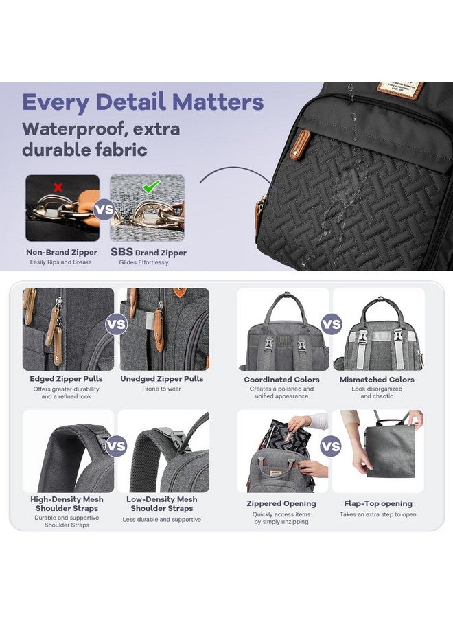 روفالينو حقيبة ظهر للحفاضات من روفالينو، حقيبة سفر متعددة الوظائف، حقائب تغيير حفاضات الأطفال، سعة كبيرة، مقاومة للماء، لون أسود - Image 4