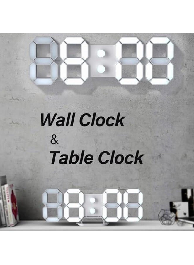 Digital Wall Clock, 3D LED Wall Led Alarm Digital Clock, Electric Nightlight Alarm Clock, White Light Number Time Clock with Automatic Brightness Adjustable, 12/24 Hr Time Date Temperature Display, Electric Nightlight Alarm Clock, White