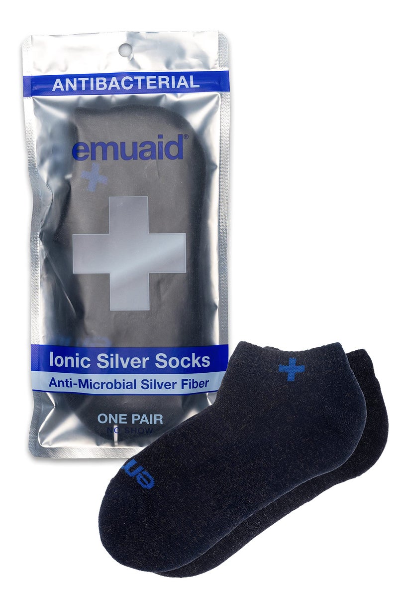 emuaid Ionic Silver Socks – Antibacterial & Anti-Microbial Silver Fiber, Moisture & Odor Control, One Pair – Navy & Gray - Image 1