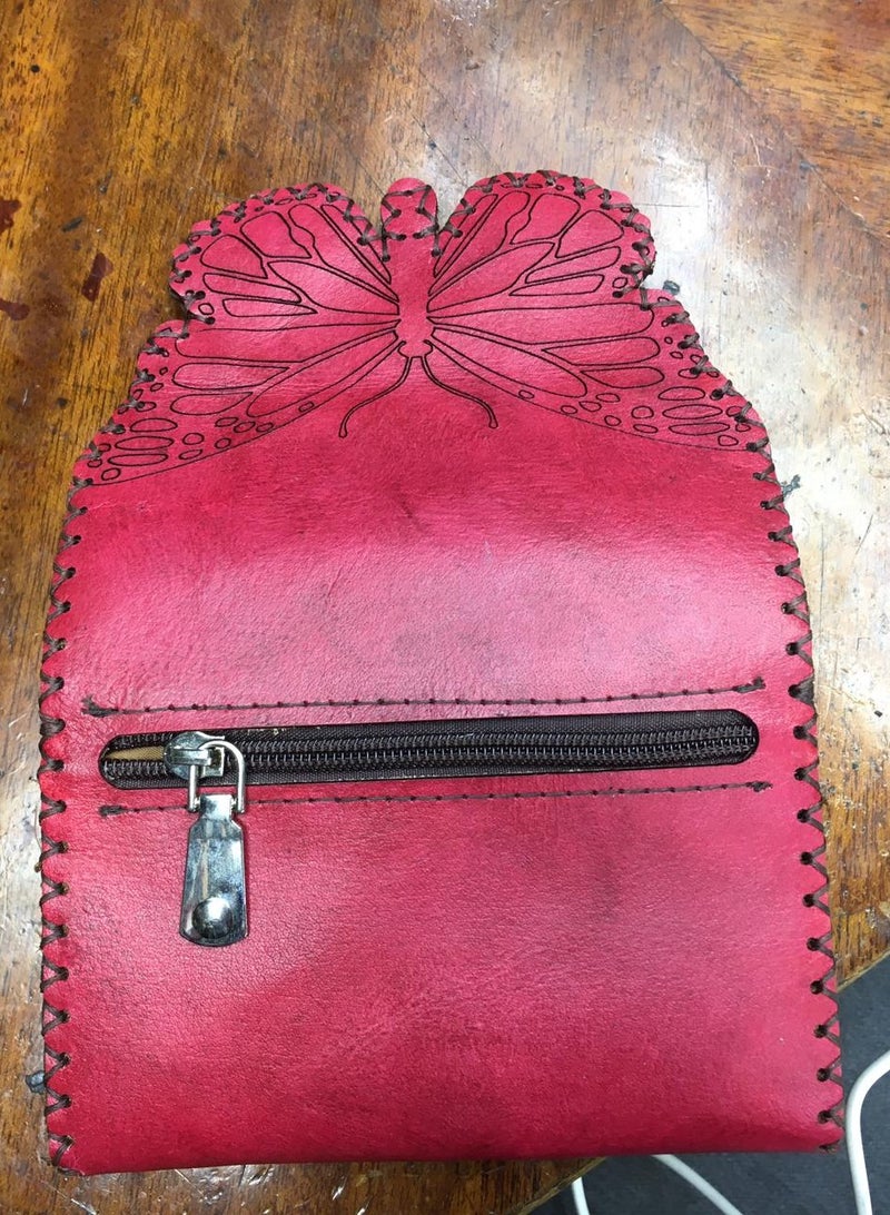 Handmade Genuine Leather Wallet Medium Size for Crossbody Bags in Butterfly Shape 3 Zippers Set of Cards for ID, Cards and Credit Cards Shiny Thread Closure and Velvet Lining for Soft Touch Size 8*16  - Image 3