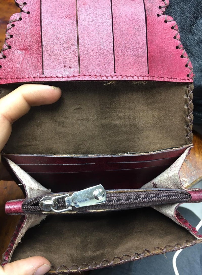 Handmade Genuine Leather Wallet Medium Size for Crossbody Bags in Butterfly Shape 3 Zippers Set of Cards for ID, Cards and Credit Cards Shiny Thread Closure and Velvet Lining for Soft Touch Size 8*16  - Image 4