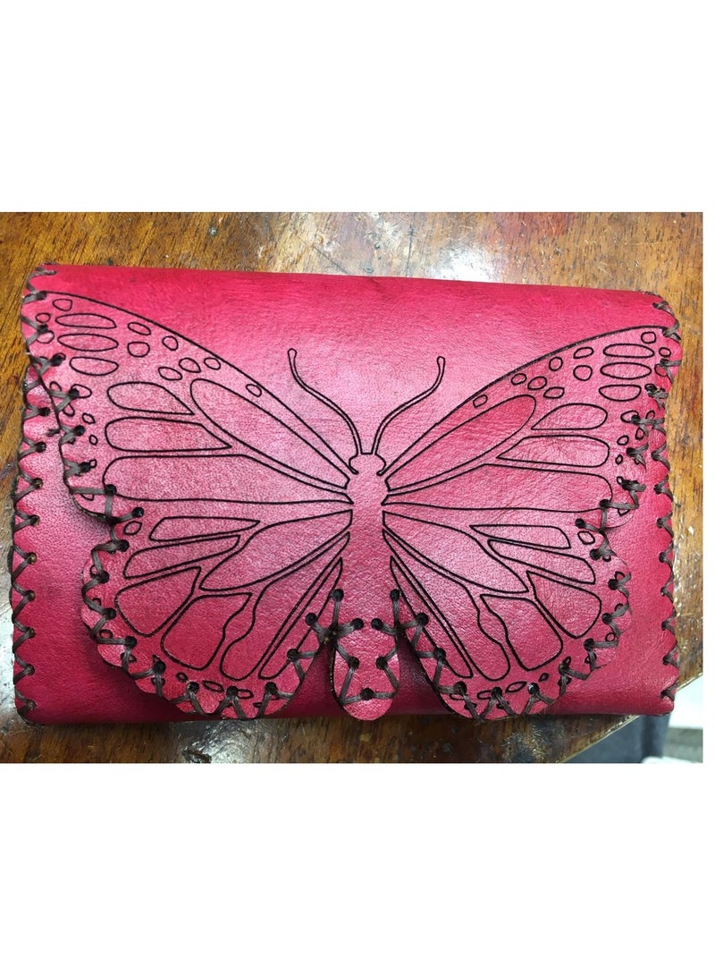 Handmade Genuine Leather Wallet Medium Size for Crossbody Bags in Butterfly Shape 3 Zippers Set of Cards for ID, Cards and Credit Cards Shiny Thread Closure and Velvet Lining for Soft Touch Size 8*16  - Image 1