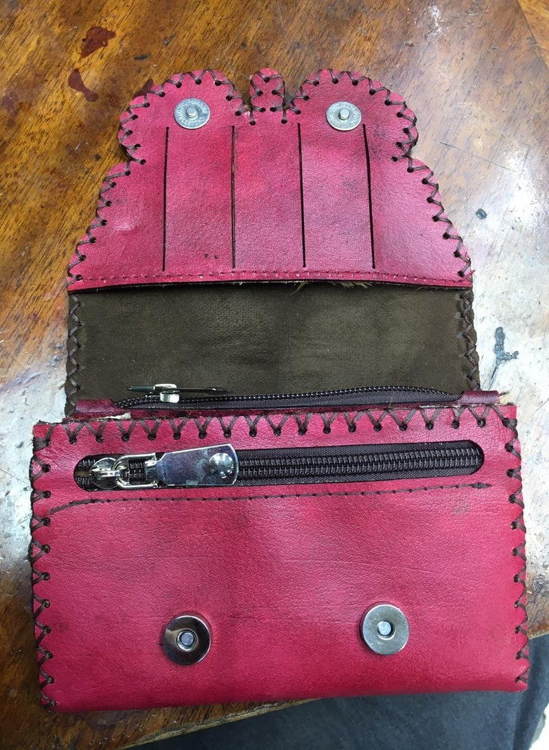 Handmade Genuine Leather Wallet Medium Size for Crossbody Bags in Butterfly Shape 3 Zippers Set of Cards for ID, Cards and Credit Cards Shiny Thread Closure and Velvet Lining for Soft Touch Size 8*16  - Image 2