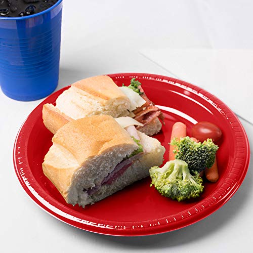 Amscan Red, Big Party Pack, Round Plastic Plates 10.25", 50 Per Pack - Image 2