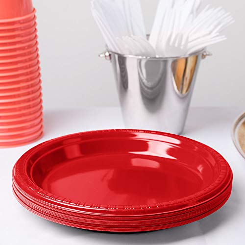 Amscan Red, Big Party Pack, Round Plastic Plates 10.25", 50 Per Pack - Image 3