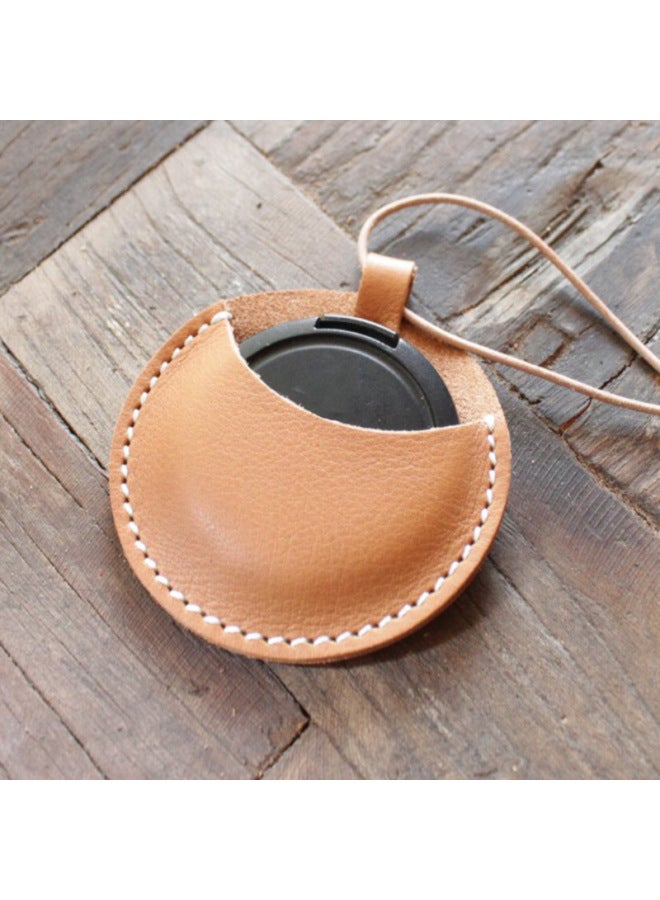 Vintage Cowhide Camera Lens Cover Storage Bag Travel Camera Lens Cover Bag Hanging Belt Photography Tool Cover Bag-Color:Beige  - Image 1