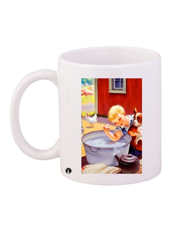 Cartoon Printed Coffee Mug White/Red/Beige 11ounce