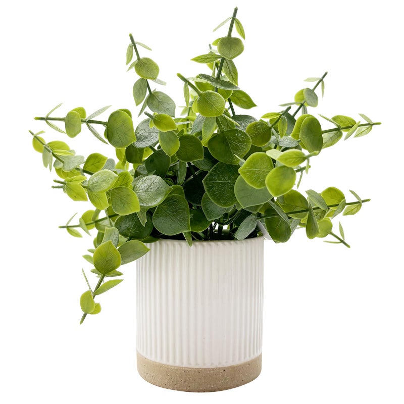 Coferset Small Fake Plants Eucalyptus Potted Artificial Plants Faux Plant Greenery in Ceramic Pot for Bedroom Kitchen House Living Room Shelves Farmhouse Table Office Desk Bathroom Home Indoor Decor - Image 1