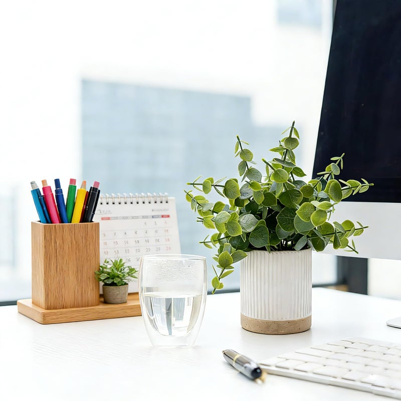 Coferset Small Fake Plants Eucalyptus Potted Artificial Plants Faux Plant Greenery in Ceramic Pot for Bedroom Kitchen House Living Room Shelves Farmhouse Table Office Desk Bathroom Home Indoor Decor - Image 4