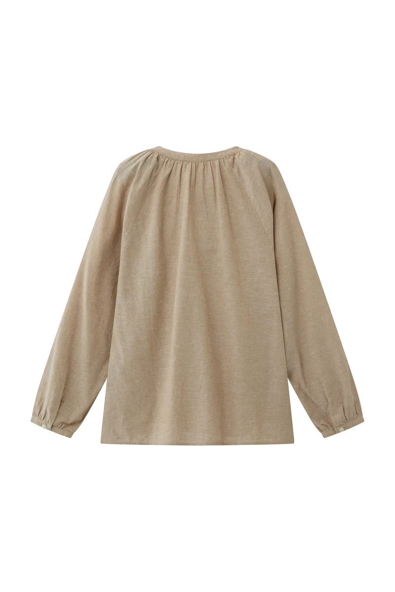 جيوردانو قميص نسائي بني بياقة على شكل حرف  وفتحة نصفية