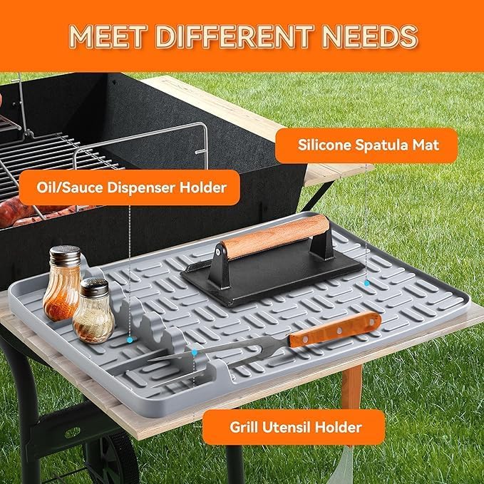 GNOLY GNOLY Blackstone Griddle Spatula Mat Utensils Holder with Drip Pad Side Shelf Mat for Blackstone Grill BBQ Caddy Utensils Holder for Kitchen Cooking Countertop 1Pcs Grey - Image 3