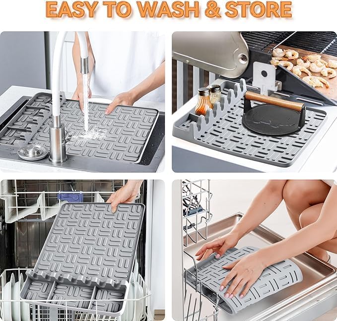 GNOLY GNOLY Blackstone Griddle Spatula Mat Utensils Holder with Drip Pad Side Shelf Mat for Blackstone Grill BBQ Caddy Utensils Holder for Kitchen Cooking Countertop 1Pcs Grey - Image 5