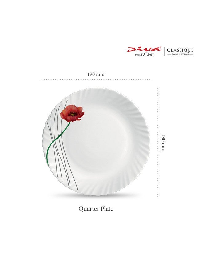 La Opala Diva Classique Collection Opal Glass Crockery | Quarter Plate Set of 6 | Soul Passion Design | for Snacking & Gifting | Microwave Safe | 100% Vegetarian | Extra Strong | Light & White - Image 2