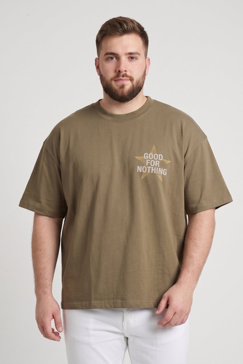 GOOD FOR NOTHING Men Crew Neck Short Sleeve Graphic Print T-Shirt, Dark Olive - Image 1
