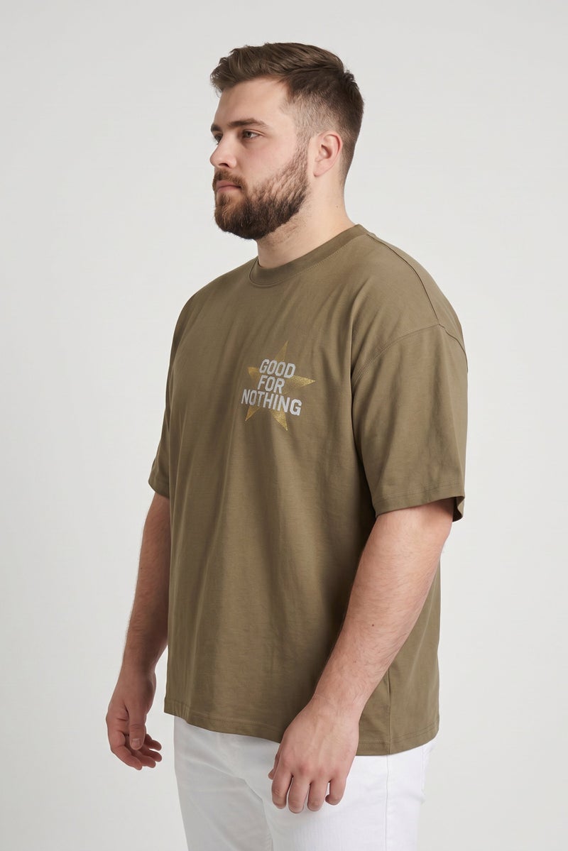 GOOD FOR NOTHING Men Crew Neck Short Sleeve Graphic Print T-Shirt, Dark Olive - Image 3