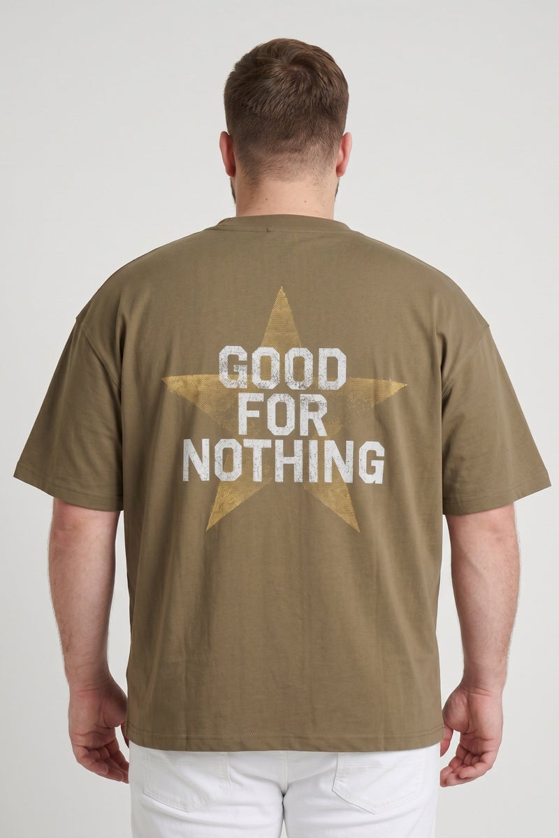GOOD FOR NOTHING Men Crew Neck Short Sleeve Graphic Print T-Shirt, Dark Olive - Image 4