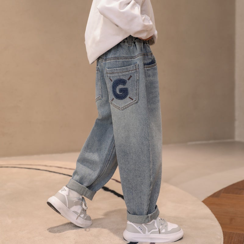 Boys' Spring Pants Children'S Jeans Boys' Straight Loose Long Pants - Image 1