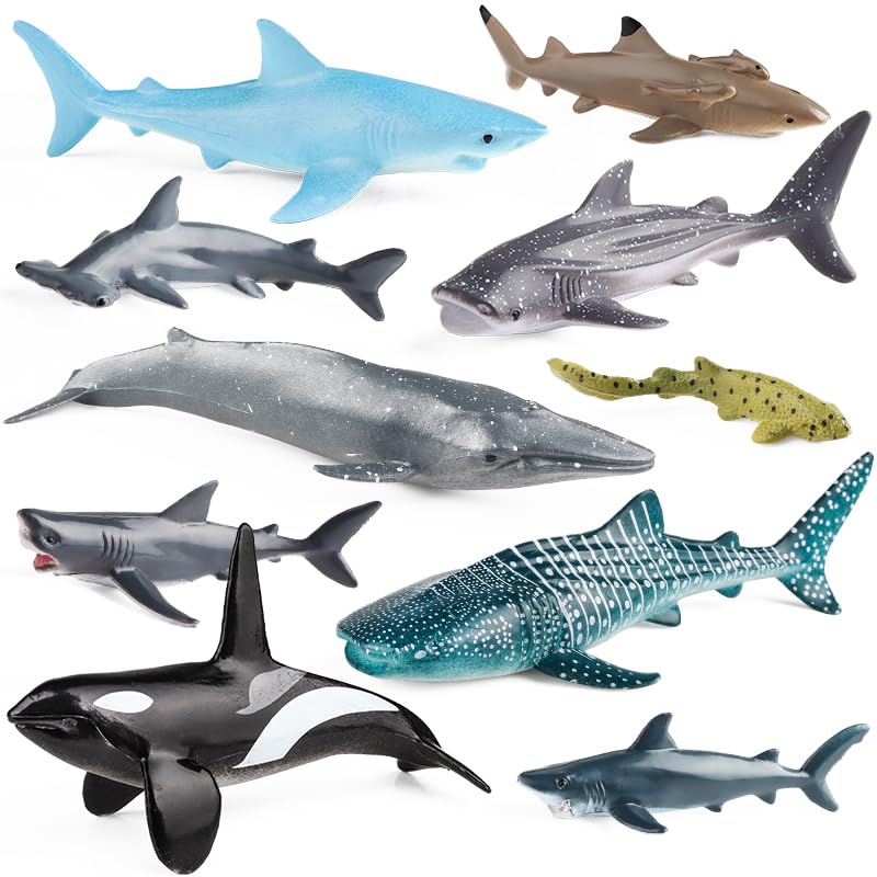 SCAHOW 12pcs Sea Animal Figures Realistic Small Ocean Animal Toys Set with Whale Shark Octpus - Image 1