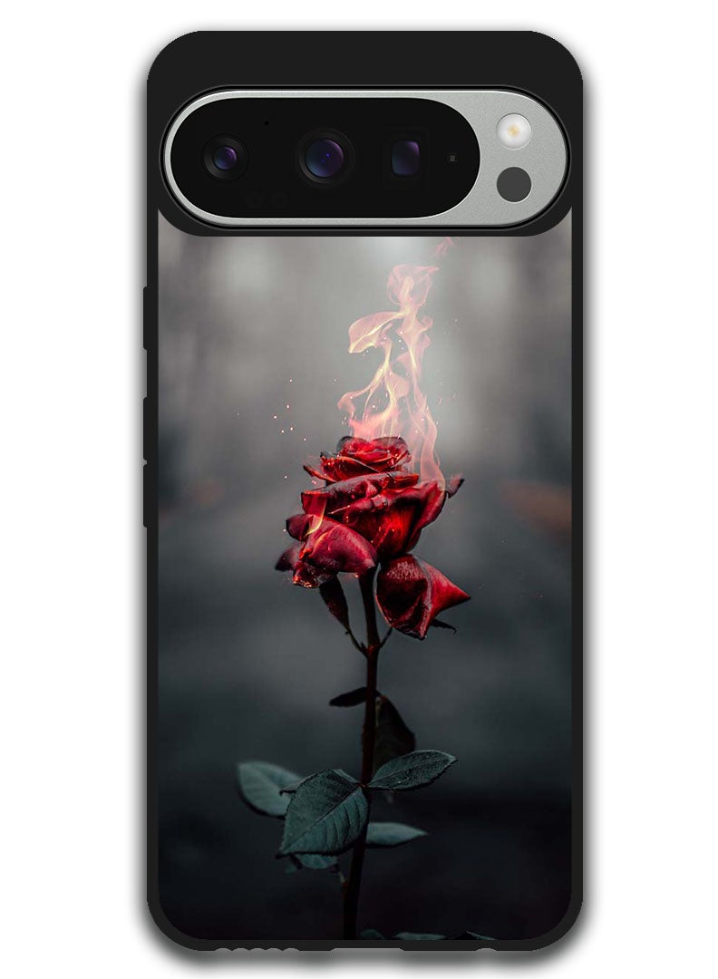 Protective Case Anti Scratch Shock Proof Bumper Cover For Google Pixel 9 Pro Burning Red Rose