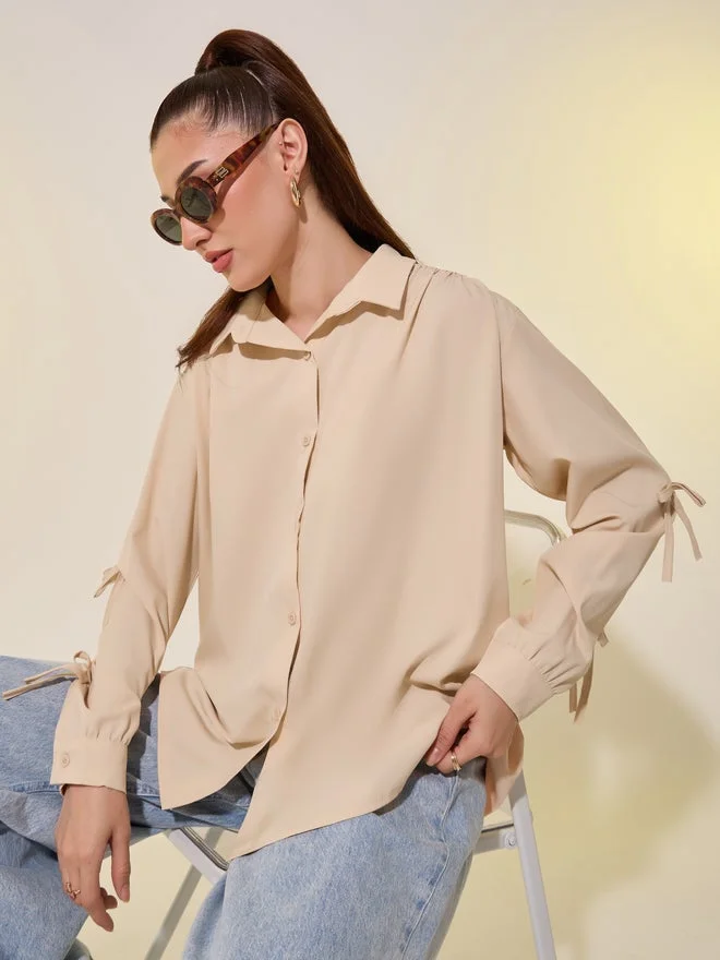 Take Two Bowknot Detail Oversized Spread Collar Shirt