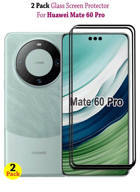 2 Pack Screen Protector for Huawei Mate 60 Pro | Tempered Glass Available in Combo Pack | Screen Protector Full HD Quality Tempered Glass Anti-Scratch Edge To Edge Coverage With Easy Installation Kit - Black