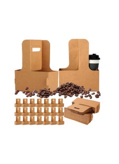 SYOSI Disposable Kraft Paperboard Small Drink Carrier, 2 Cup Drink Holder With Handles, Take out Cup Carriers to Go Coffee Cup Holder for Restaurants Food Delivery(50PCS)  - Image 2