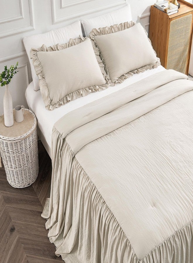 Bonlino Home Bedding Bedspread Set Quilt - Farmhouse Bedspread Summer Coverlet Bed Spreads, Lightweight Quilt Chic Vintage Bedding Ruffle Skirt Bedroom Rustic with 2 Pillow Shams (Queen, Wheat) - Image 2