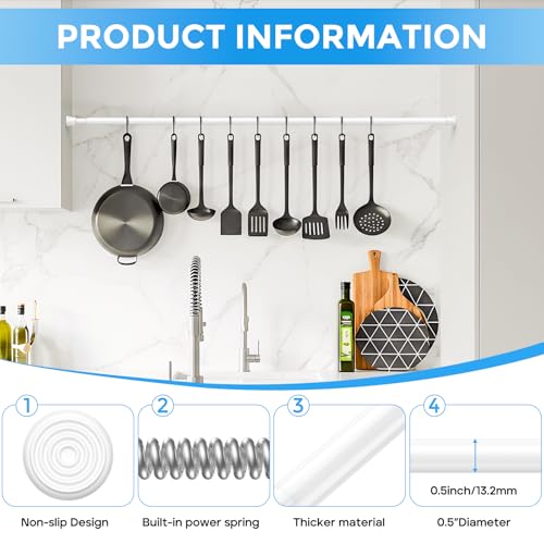 QINGYUN Tension Rod 28 to 48 inch, Adjustable Curtain Rods No Drilling Spring Rods Extendable Pressure DIY Tension Rod for Window Closet Kitchen, White - Image 3