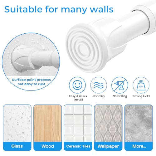QINGYUN Tension Rod 28 to 48 inch, Adjustable Curtain Rods No Drilling Spring Rods Extendable Pressure DIY Tension Rod for Window Closet Kitchen, White - Image 4