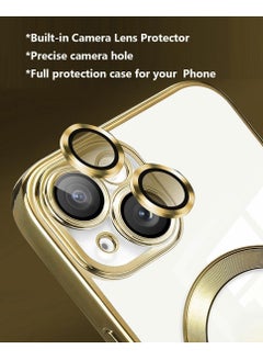 MIGOFAST IPhone 13Mini Magnetic Case for Case Compatible with MagSafe  Camera Lens Protector Plating Luxury Cover for Women Men Clear Soft TPU Shockproof Protective Phone Case iPhone 13Mini Gold  - Image 3
