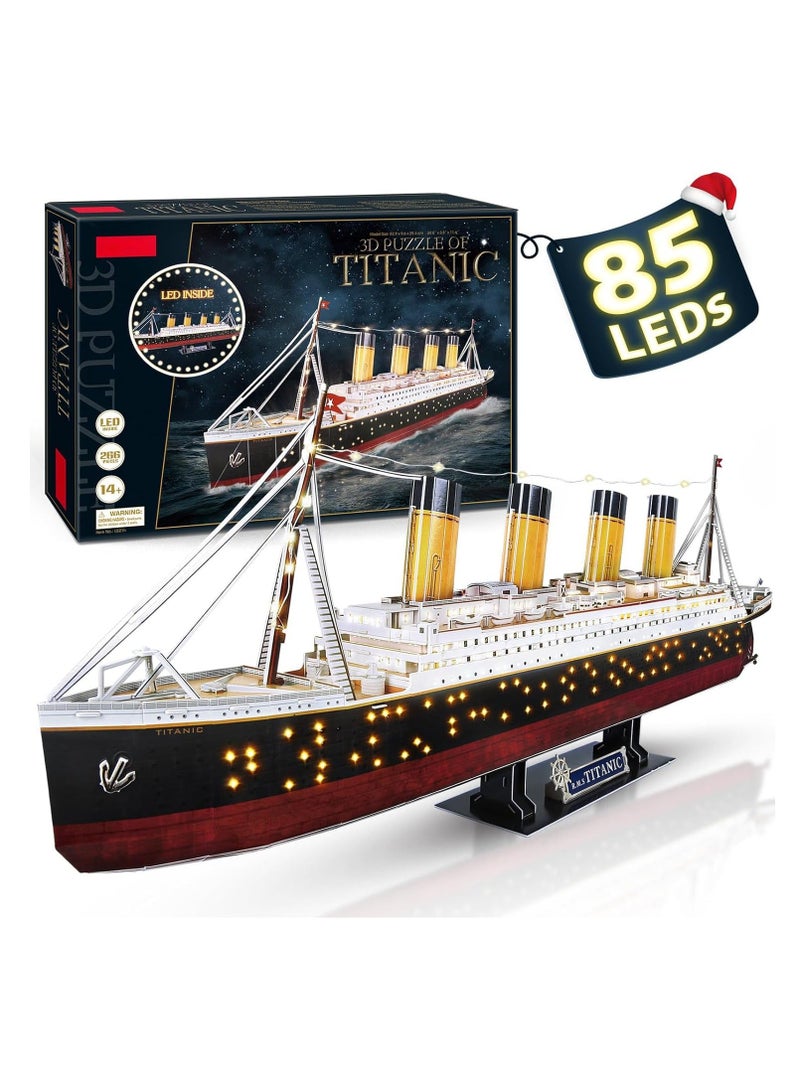 Titanic 3D LED Puzzle 88cm - 266-Piece Model Boat Kit for Adults and Teens - Ideal for Birthdays, , and Anniversary Gifts - Image 1