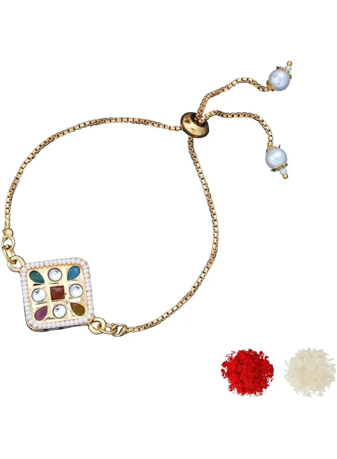 VOYLLA Cz Embellished Gold Toned Bracelet Style Rakhi