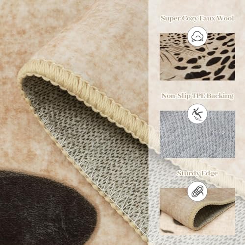 OJIA Leopard Print 5x7 Rugs for Living Room, Soft Ultra-Thin Washable Area Rugs for Bedroom Non-Slip Neutral Rug Non-Shedding Indoor Carpet Kids Rugs for Playroom Nursery Girls Boys Dorm Classroom - Image 2