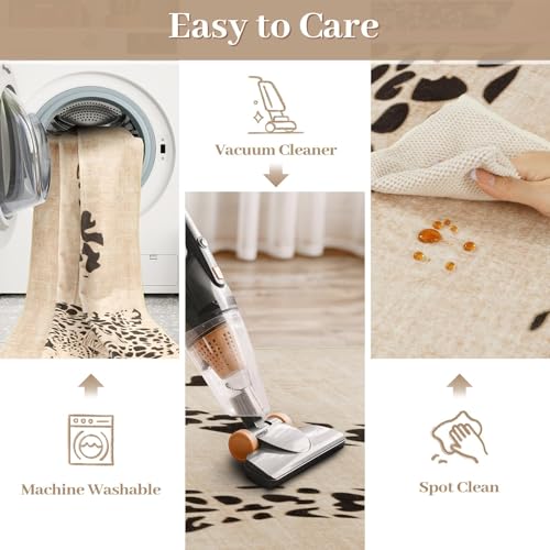 OJIA Leopard Print 5x7 Rugs for Living Room, Soft Ultra-Thin Washable Area Rugs for Bedroom Non-Slip Neutral Rug Non-Shedding Indoor Carpet Kids Rugs for Playroom Nursery Girls Boys Dorm Classroom - Image 3