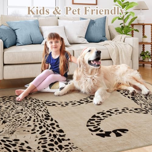 OJIA Leopard Print 5x7 Rugs for Living Room, Soft Ultra-Thin Washable Area Rugs for Bedroom Non-Slip Neutral Rug Non-Shedding Indoor Carpet Kids Rugs for Playroom Nursery Girls Boys Dorm Classroom - Image 5