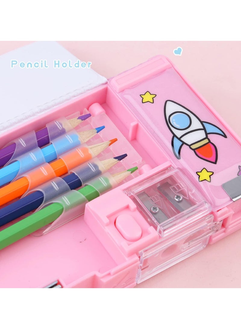 عام حافظة أقلام رصاص منبثقة متعددة الوظائف للبنات والأولاد، مقلمة كرتونية لطيفة متعددة الوظائف، مقلمة كرتونية لطيفة منظمة للأدوات المكتبية مع سكين بكرة، جدول مواعيد، مستلزمات مدرسية - Image 3