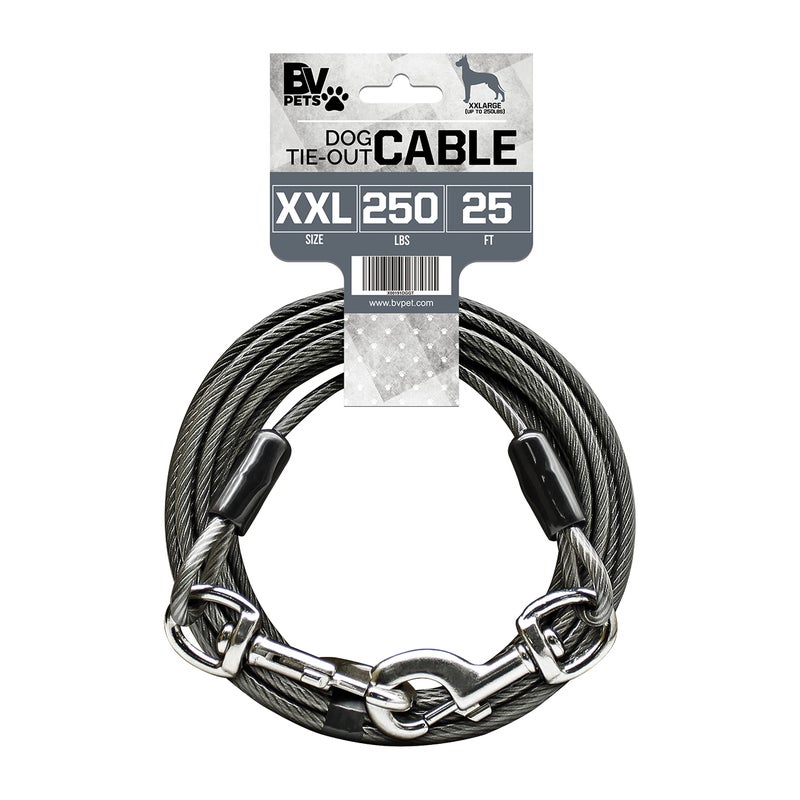 BV Dog Tie Out Cable 25 Feet - Heavy Duty Dog Lead Up to 250 Pounds - Reflective & Rust-Free with Quick Release Swivel Clips & 360Â° Rotating Clasp - Tangle-Free Dogs Runner for Yard (Grey, Single) - Image 1
