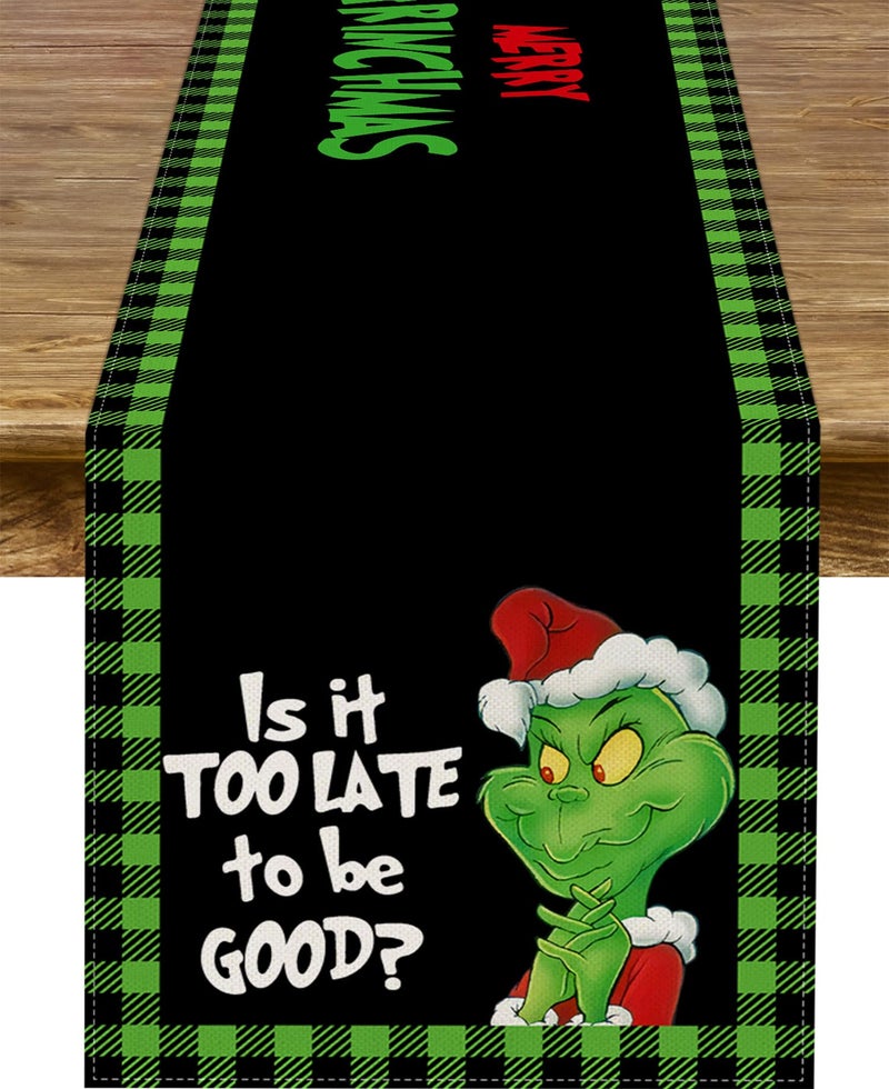 Green Christmas Table Runner Merry Christmas Xmas Buffalo Plaid Check Winter Holiday Party Decoration Fireplace Kitchen Dinning Home Decor
