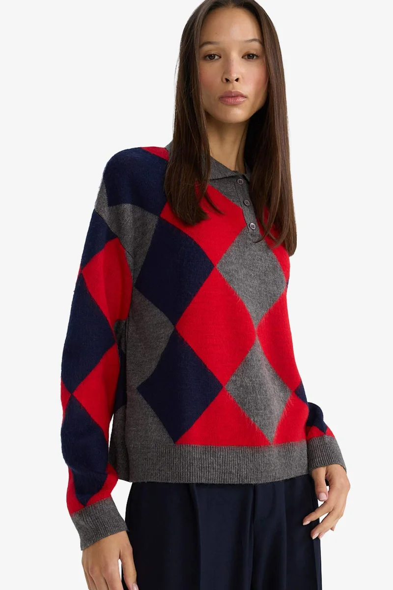 ديفاكتو Regular Fit Polo Collar Knitwear Pullover