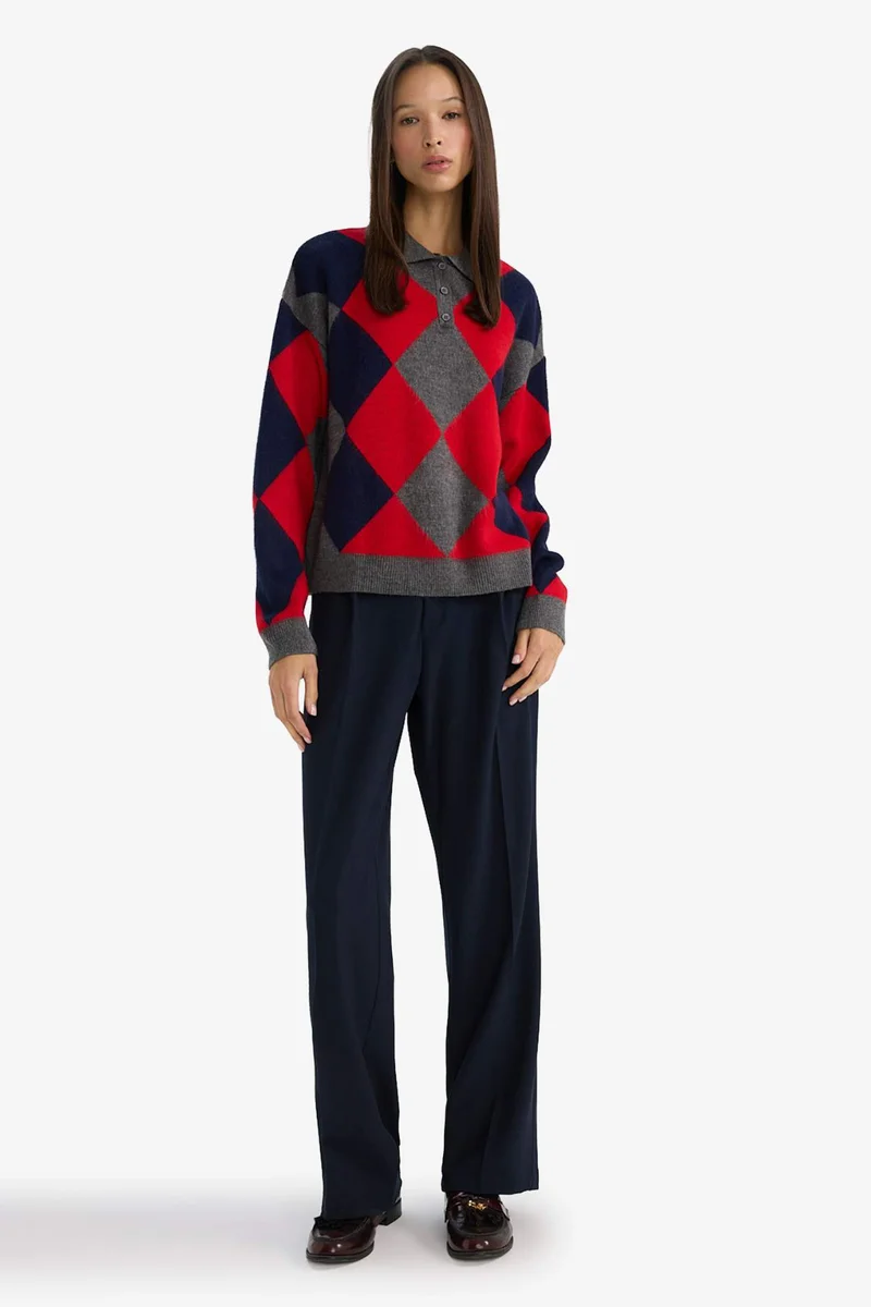 ديفاكتو Regular Fit Polo Collar Knitwear Pullover