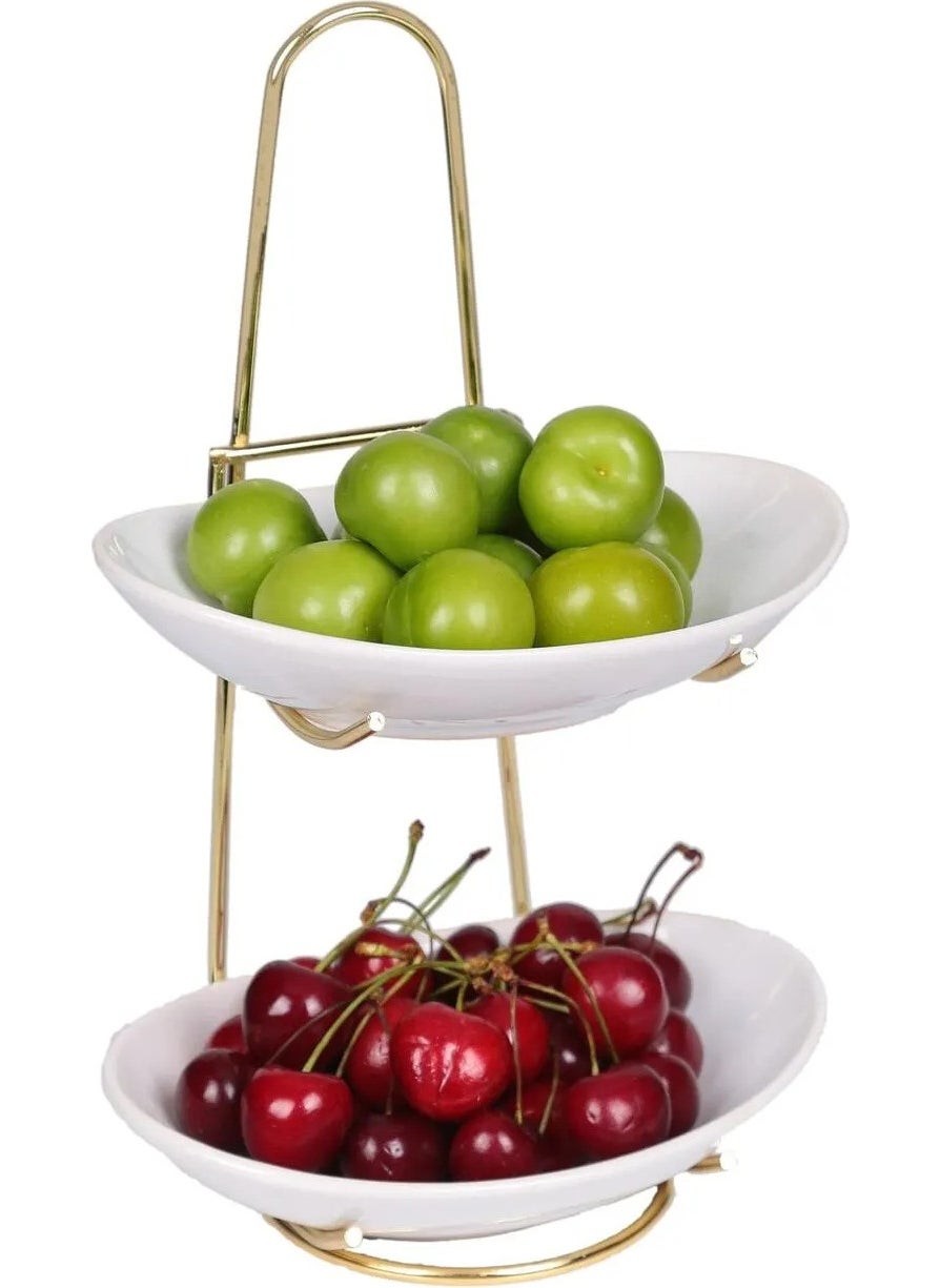 Devigo Two Tier Snack Presentation Bowl White Ellipse  - Image 2
